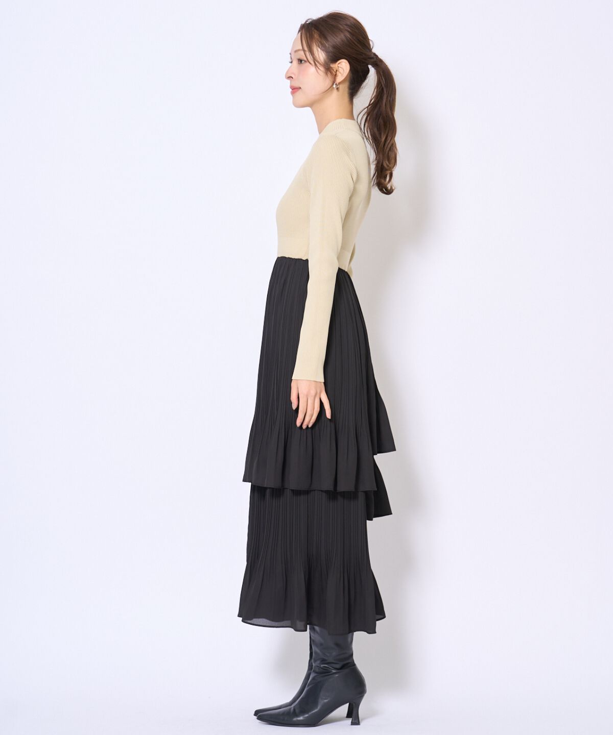 アンドクチュール「消しプリーツドッキングワンピース」|ワンピース|