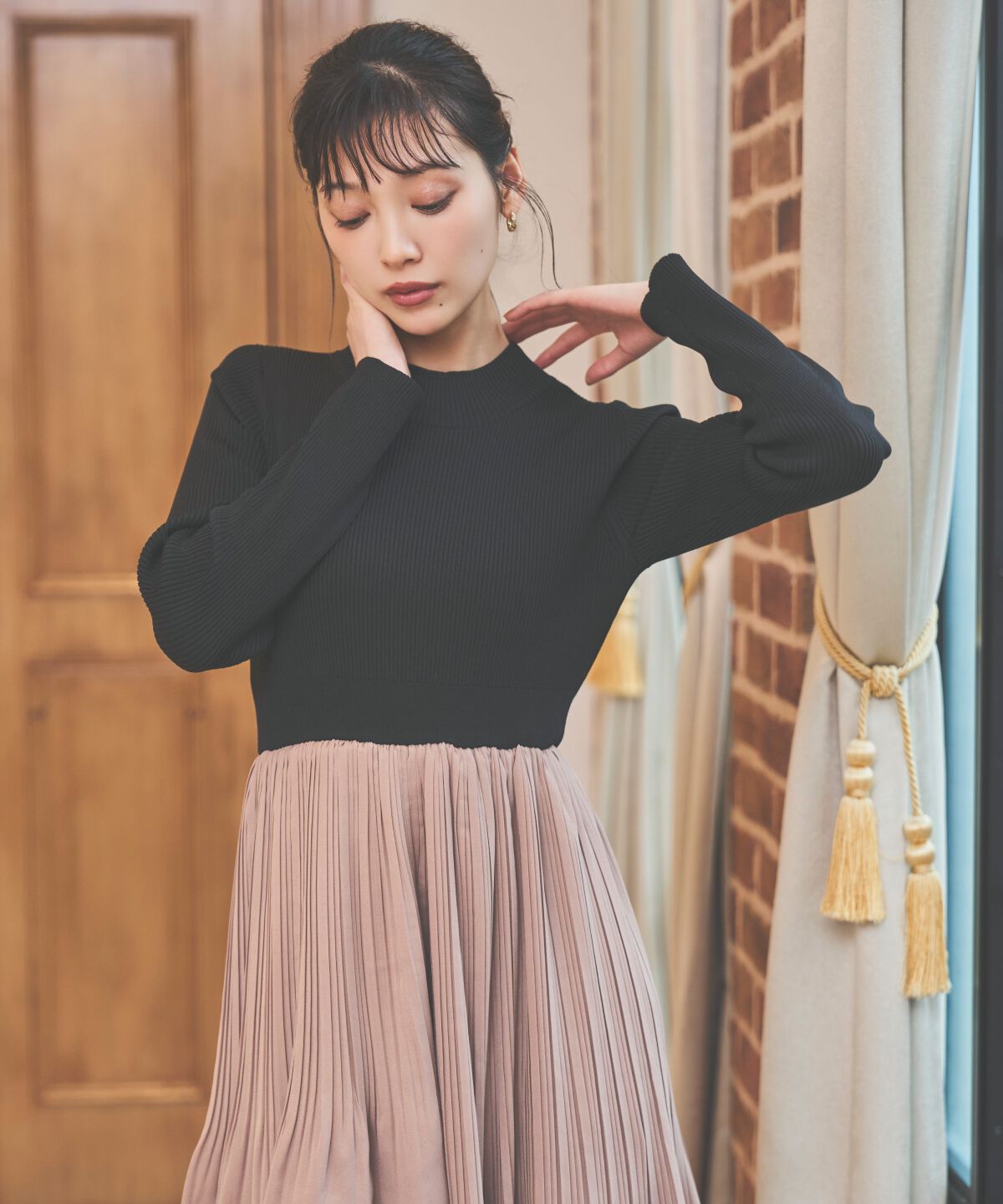 アンドクチュール「消しプリーツドッキングワンピース」|ワンピース|