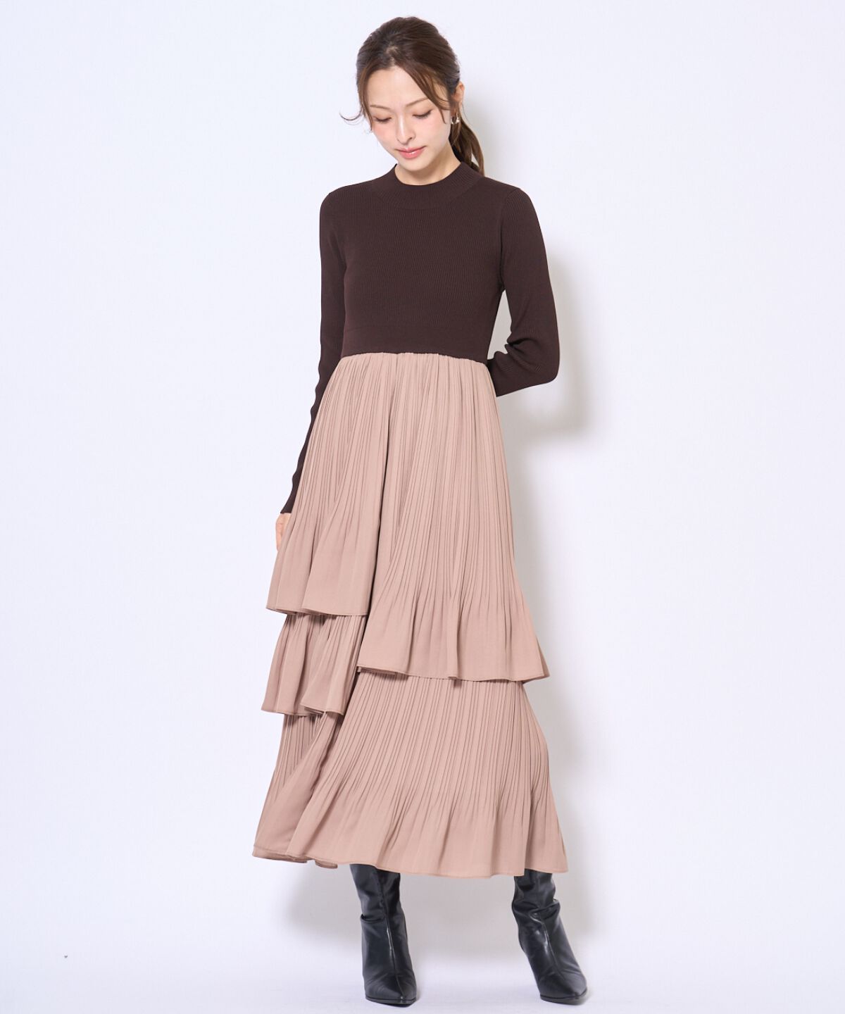 アンドクチュール「消しプリーツドッキングワンピース」|ワンピース|