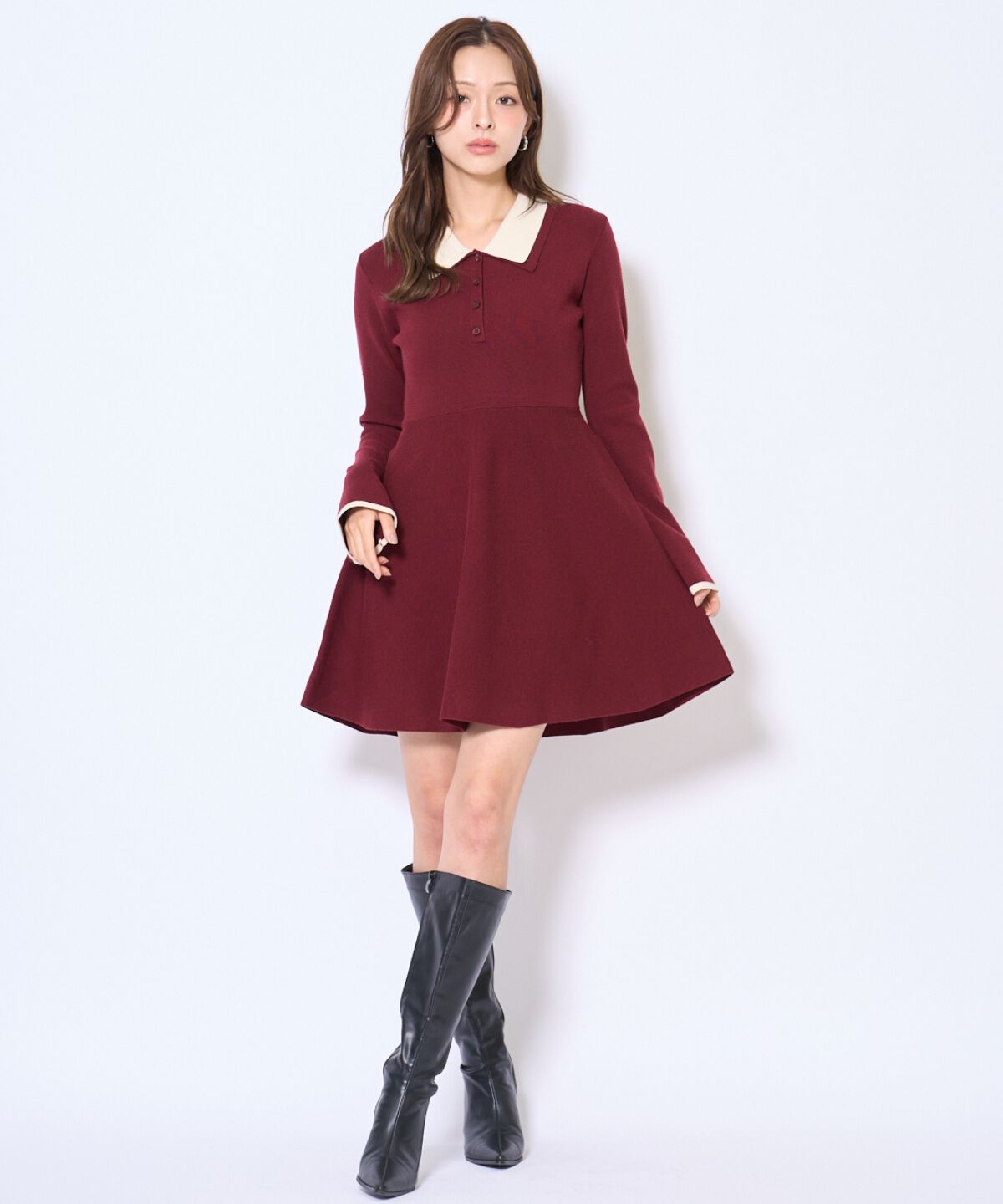 アンドクチュール「バイカラーポロニットフレアミニワンピース」|ワンピース|