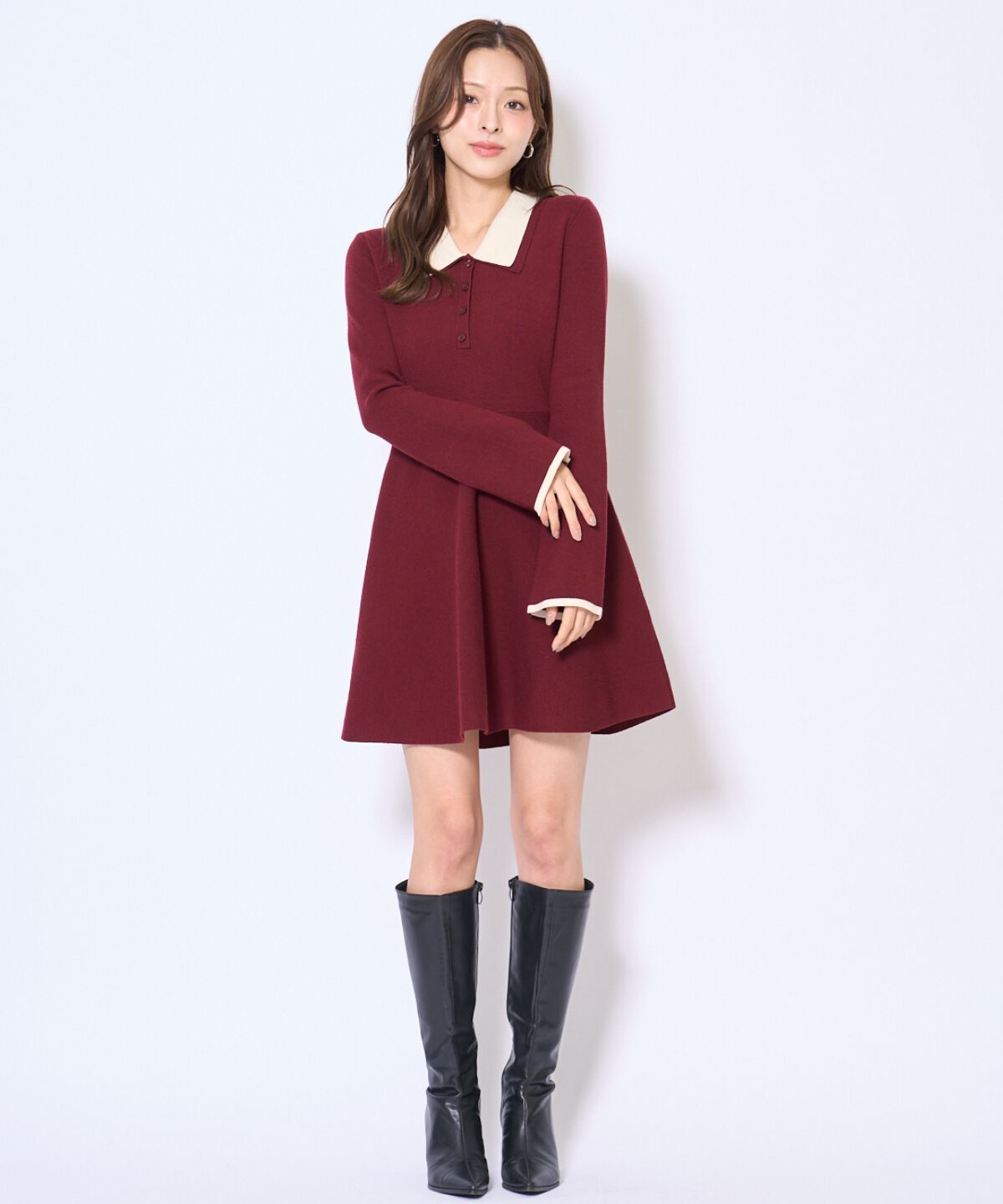 アンドクチュール「バイカラーポロニットフレアミニワンピース」|ワンピース|