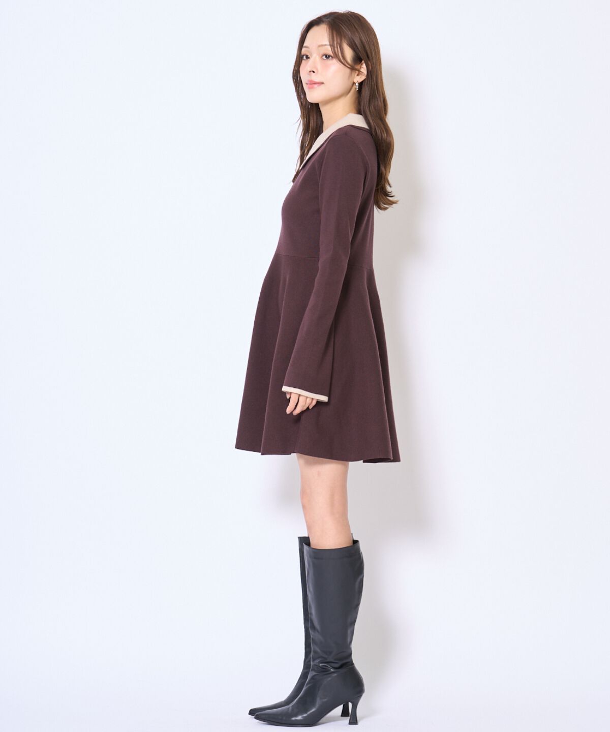 アンドクチュール「バイカラーポロニットフレアミニワンピース」|ワンピース|