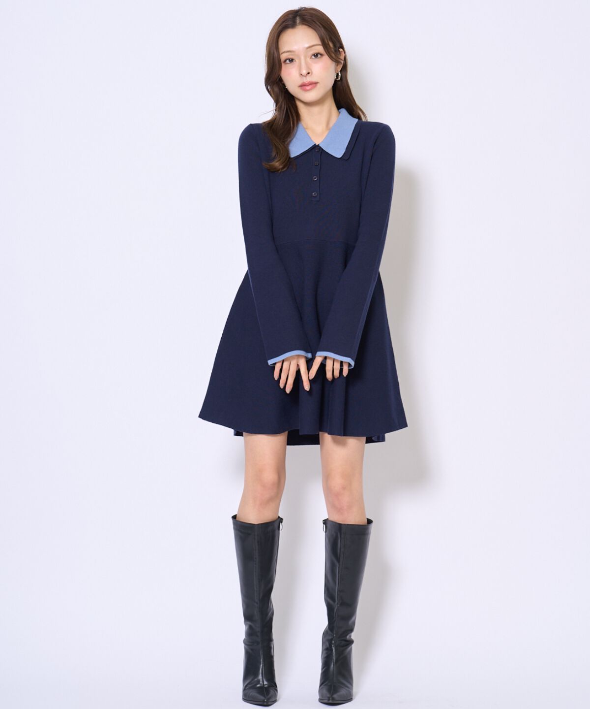 アンドクチュール「バイカラーポロニットフレアミニワンピース」|ワンピース|