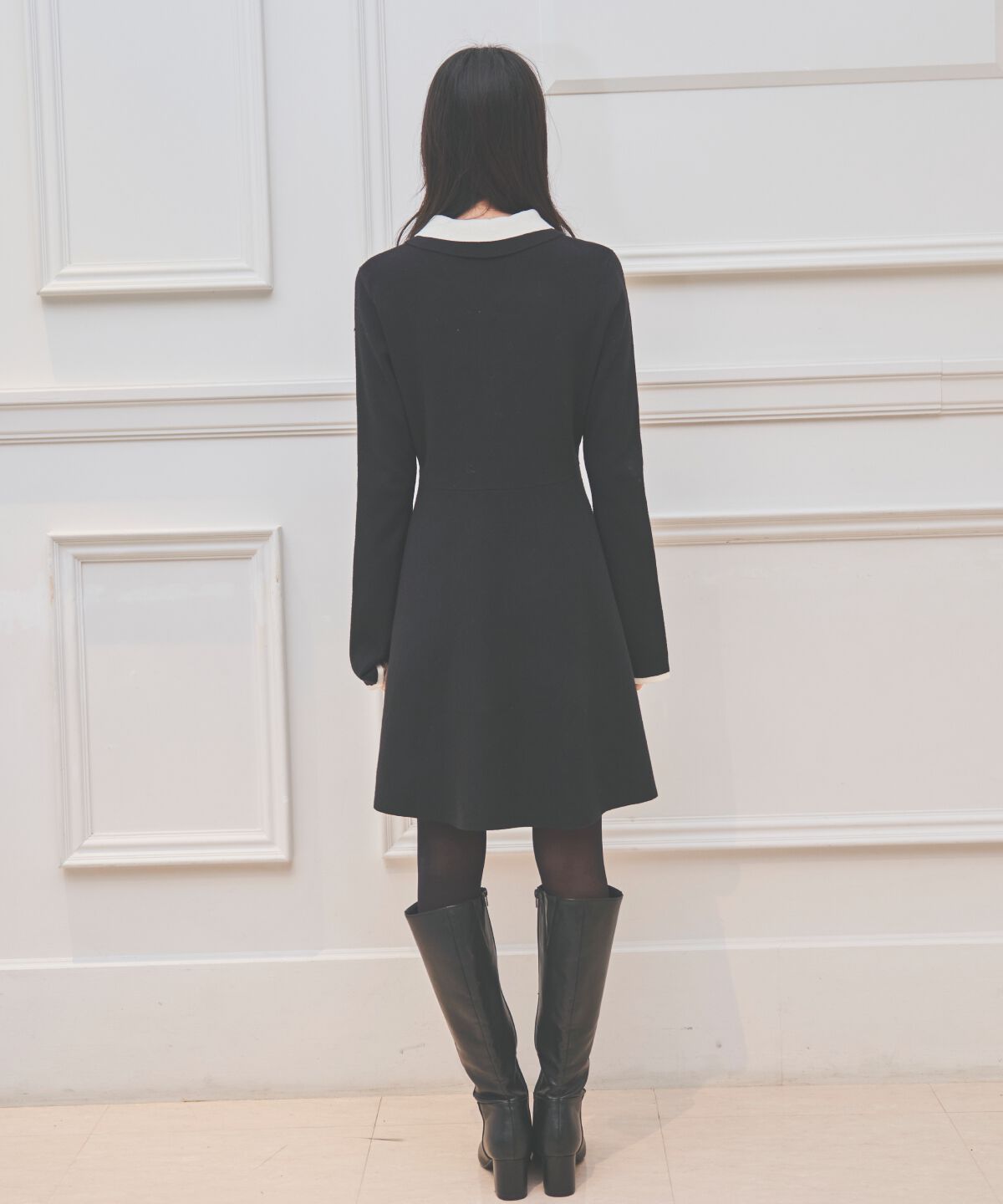 アンドクチュール「バイカラーポロニットフレアミニワンピース」|ワンピース|