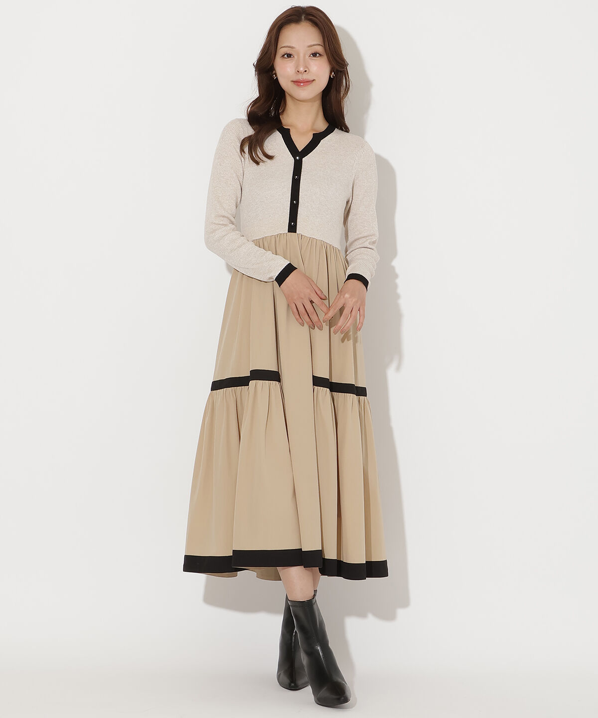 アンドクチュール「ラメ入り配色ドッキングワンピース」|ワンピース|