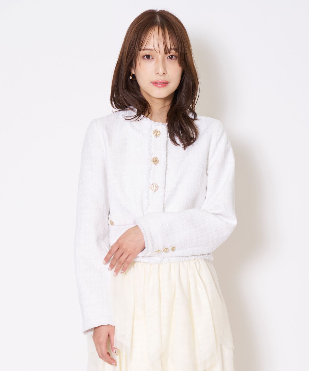 アンドクチュール「ツイードジャケット」|ノーカラージャケット|