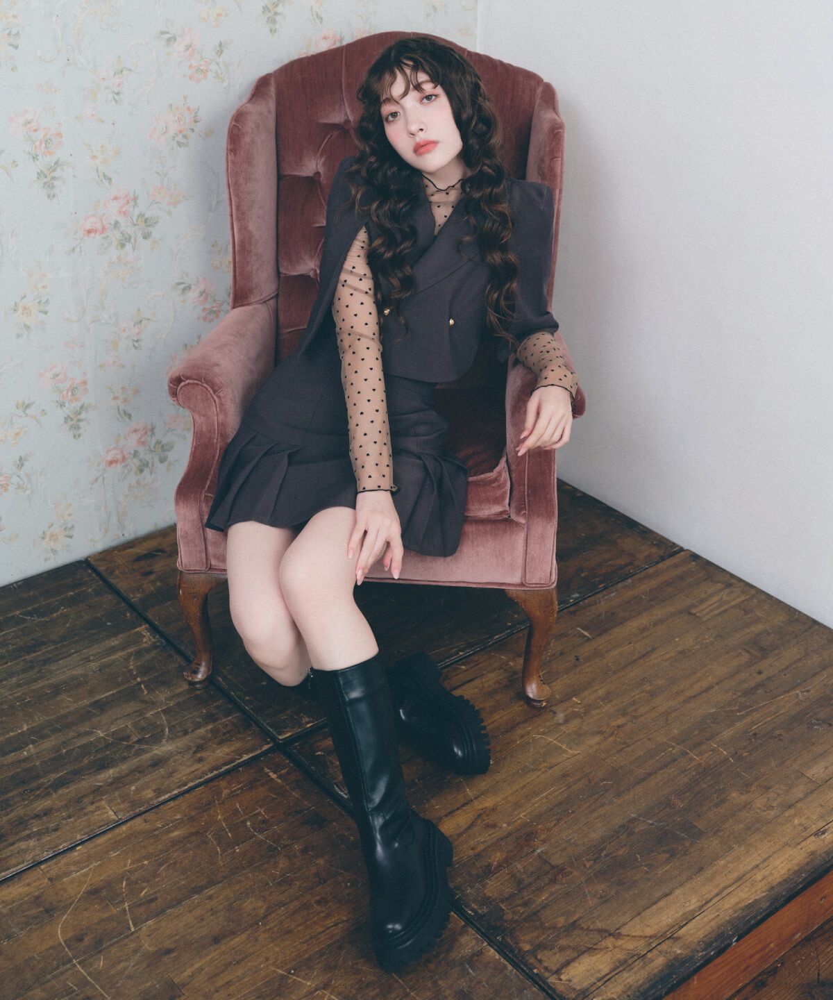 REDYAZEL「サイドプリーツミニスカート」|フレア|