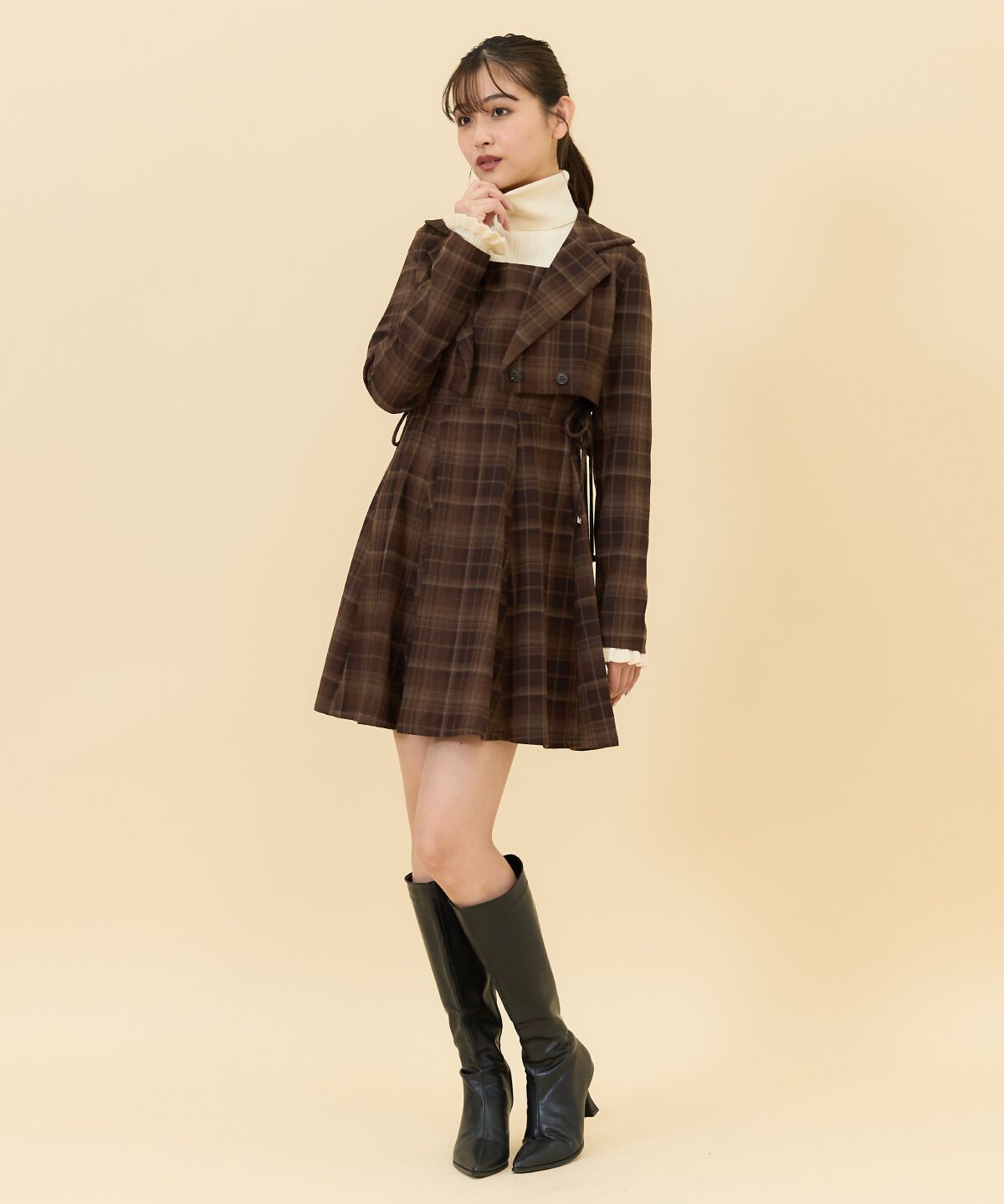 REDYAZEL「チェックショートダブルジャケット」|テーラードジャケット|