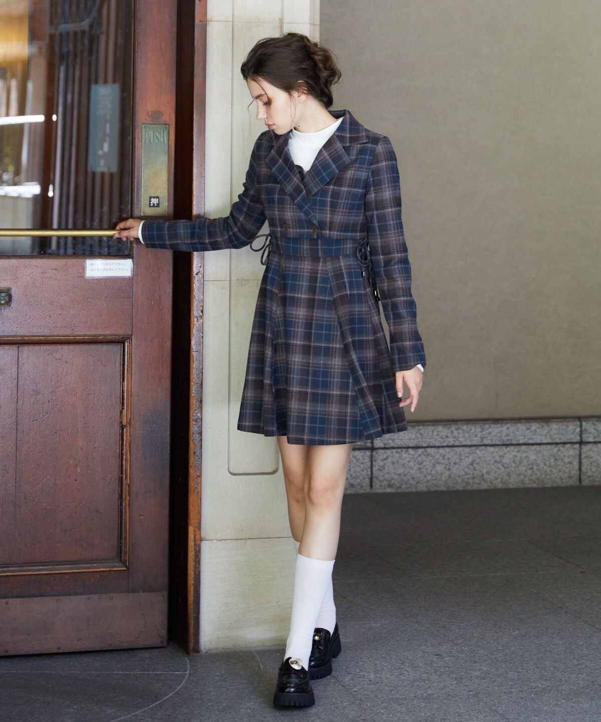 REDYAZEL「チェックショートダブルジャケット」|テーラードジャケット|