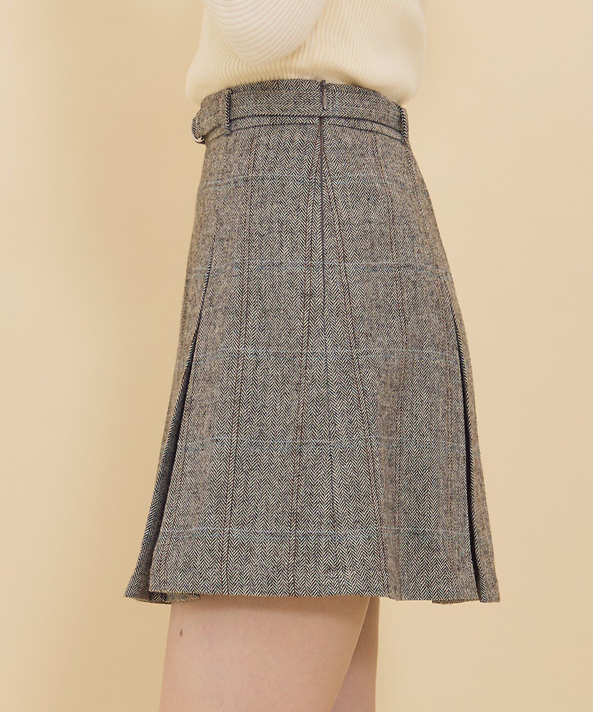 REDYAZEL「ヘリンボーンチェックタックミニスカート」|フレア|