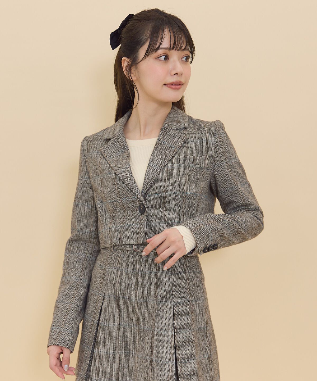 REDYAZEL「ヘリンボーンチェックテーラーショートジャケット」|テーラードジャケット|