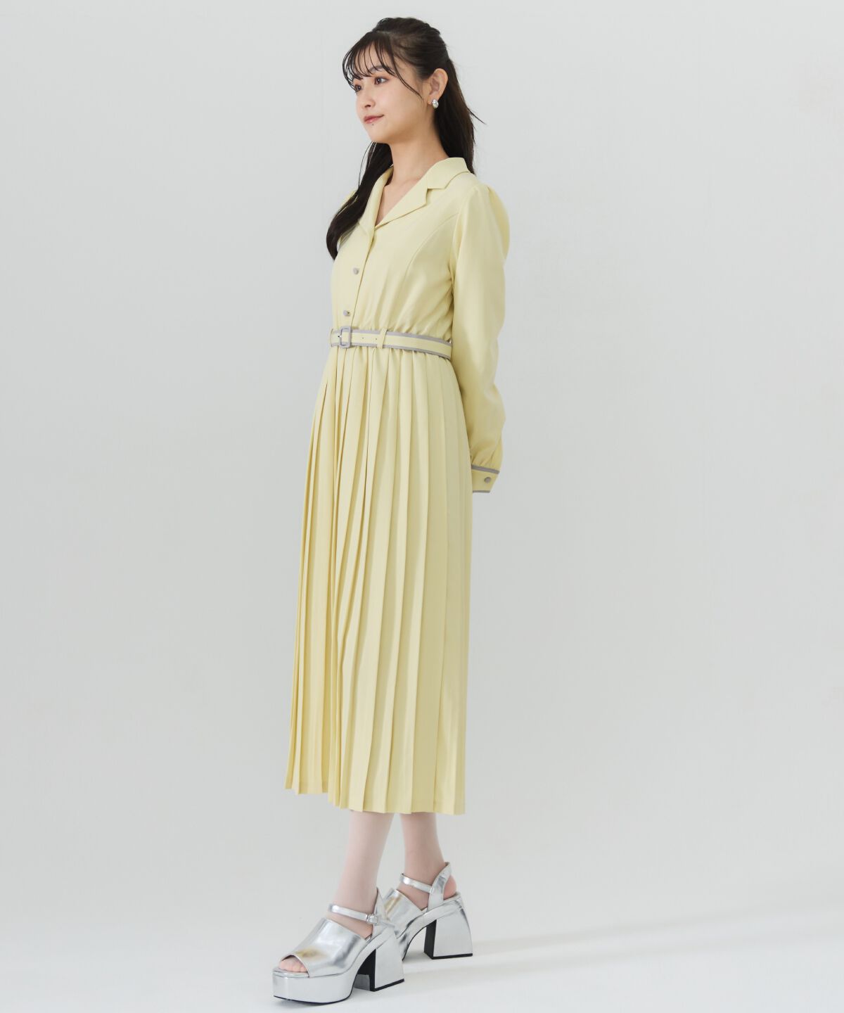 REDYAZEL「バイカラープリーツシャツワンピース」|ワンピース|