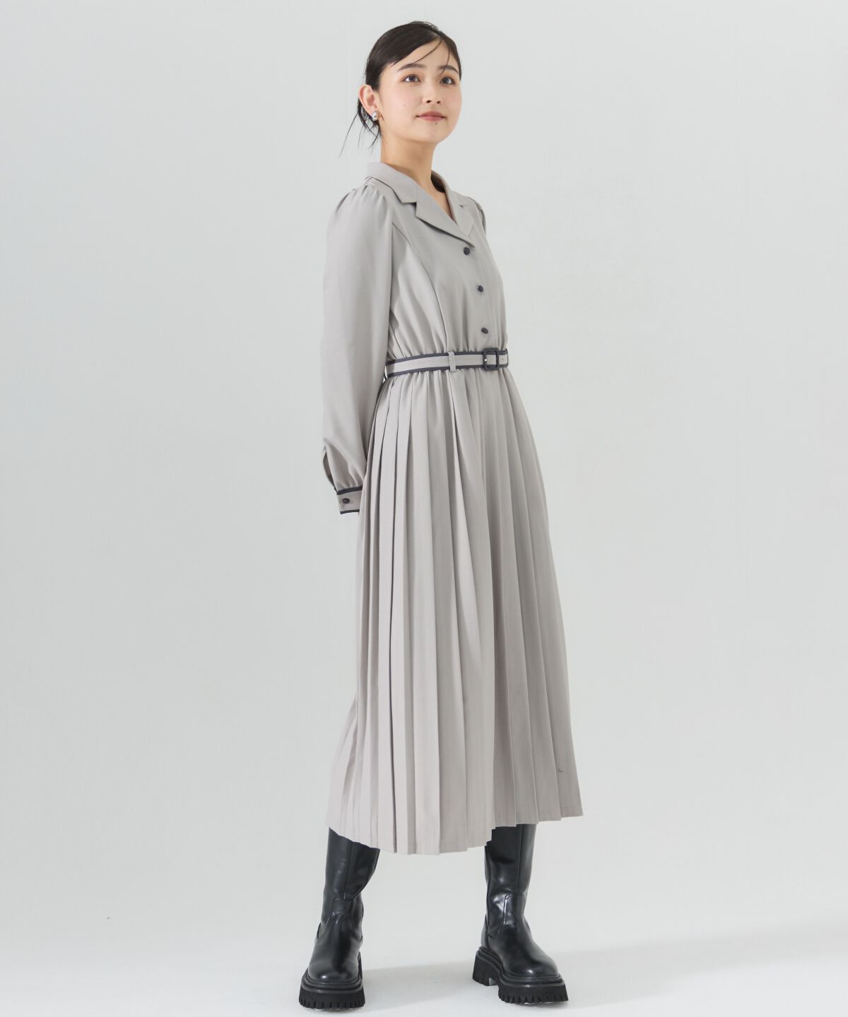 REDYAZEL「バイカラープリーツシャツワンピース」|ワンピース|