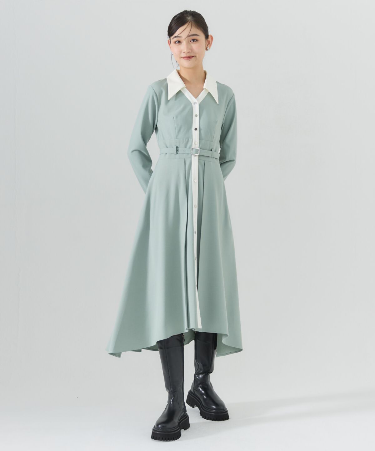 REDYAZEL「バイカラースキッパーシャツワンピース」|ワンピース|