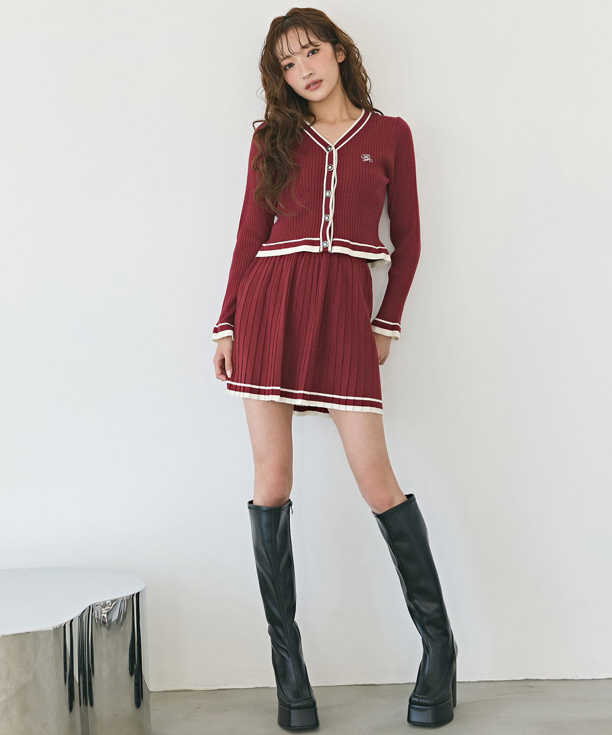 REDYAZEL「ラインスキームニットカーディガン&times;スカートセットアップ」|ワンピース|