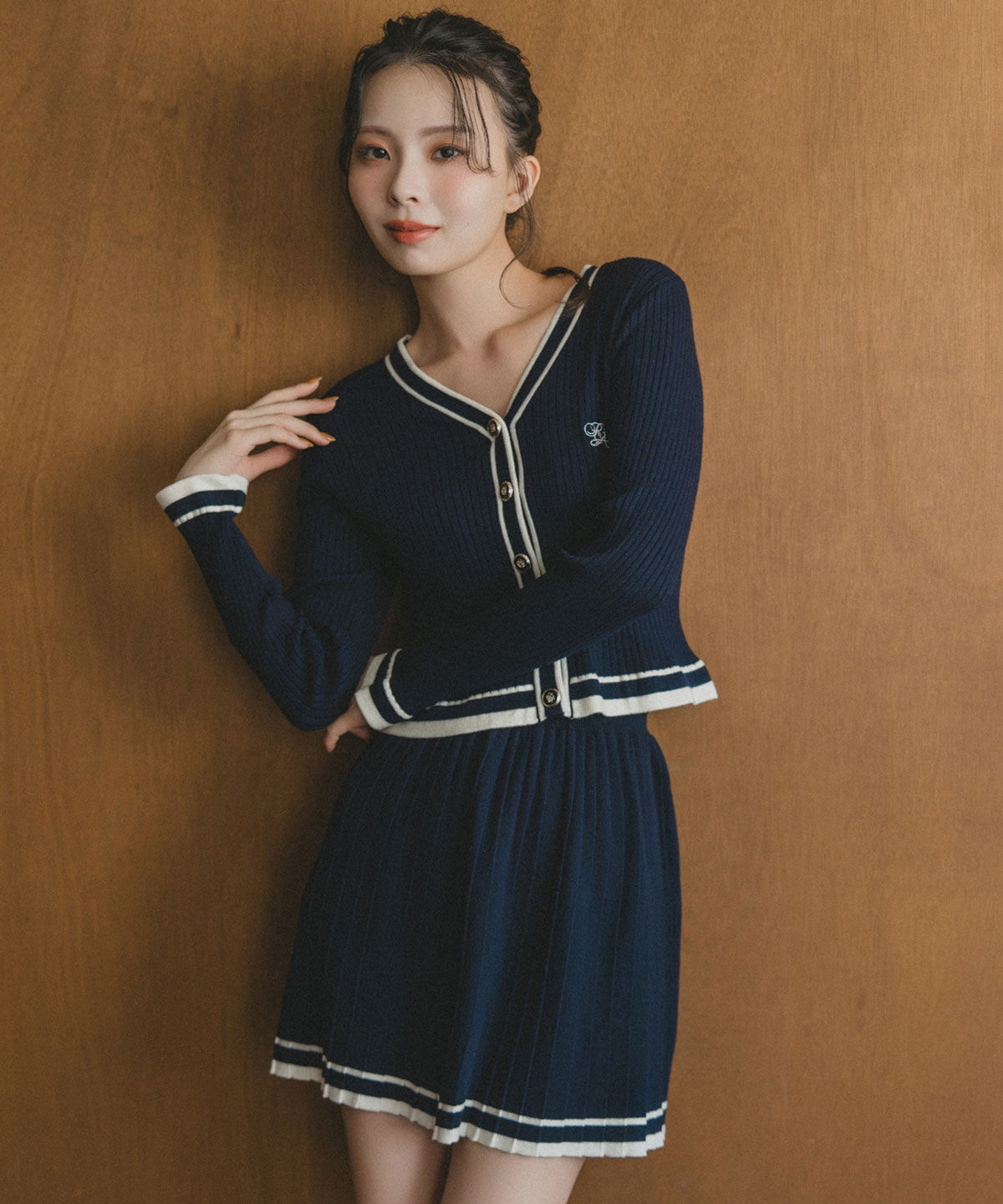 REDYAZEL「ラインスキームニットカーディガン&times;スカートセットアップ」|ワンピース|