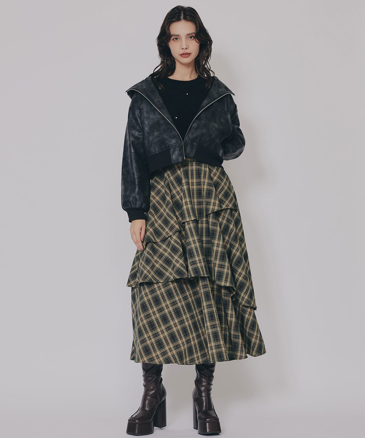 REDYAZEL「タータンチェックティアードスカート」|フレア|