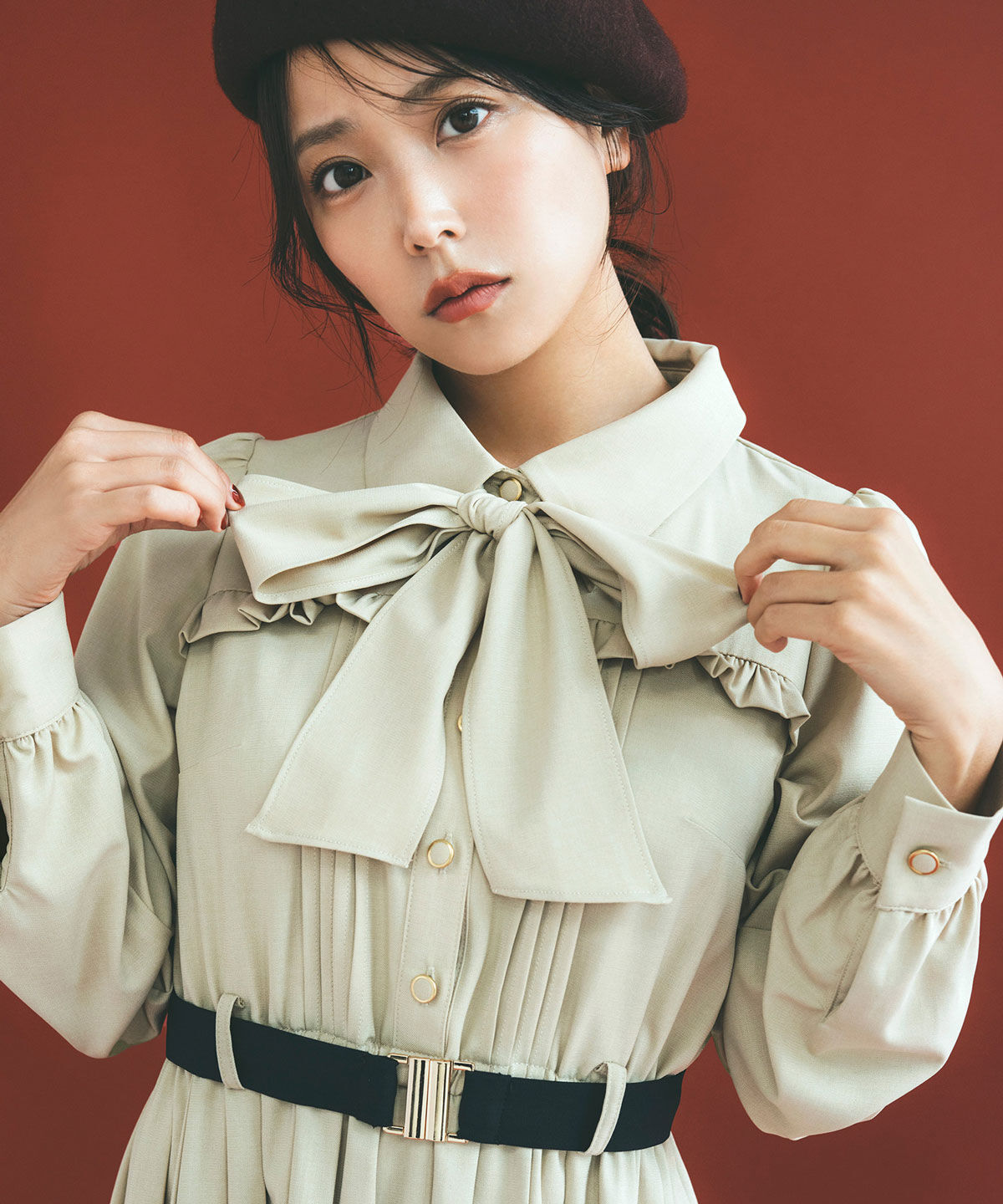 REDYAZEL「プリーツボウタイシャツロングワンピース」|ワンピース|