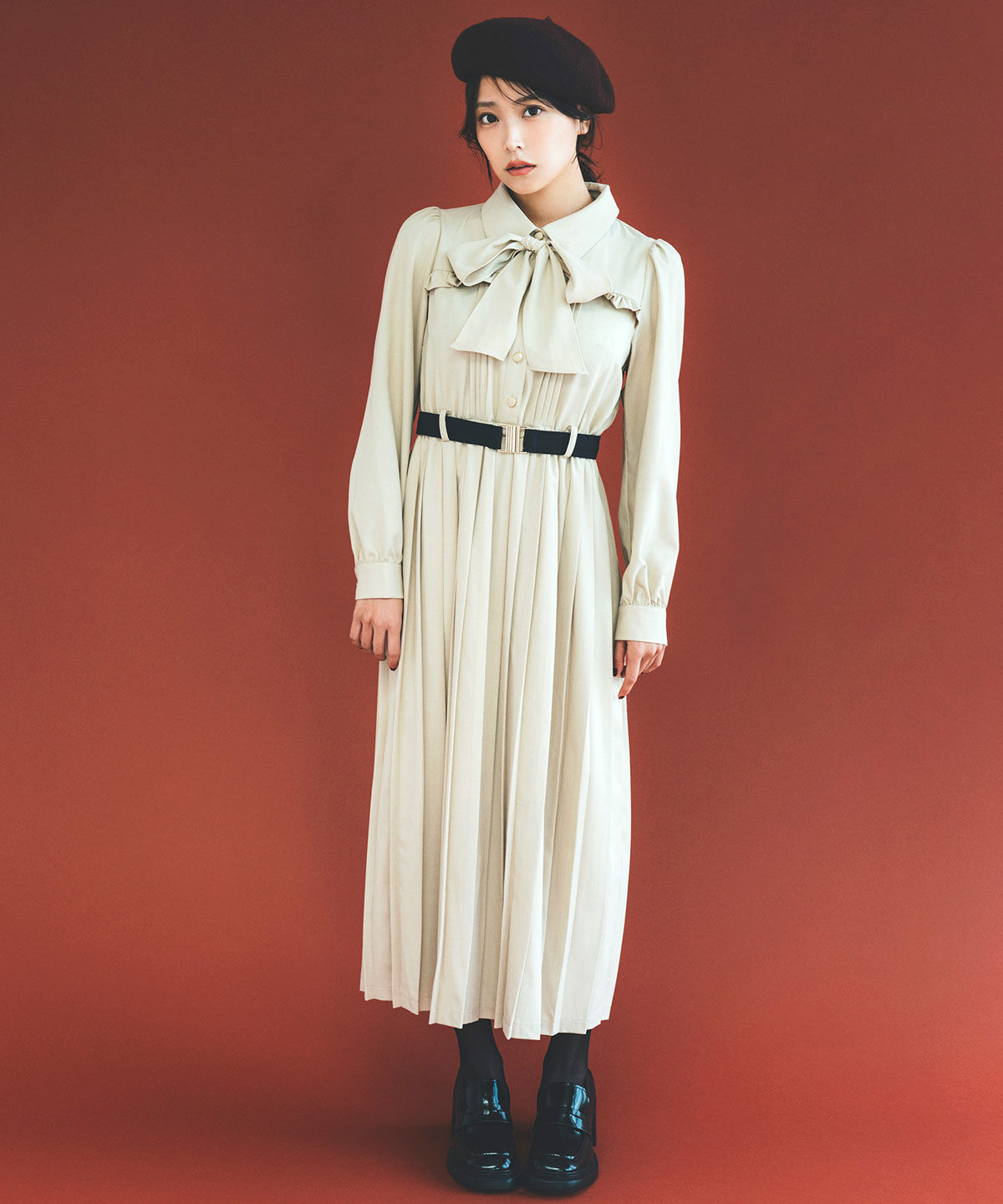 REDYAZEL「プリーツボウタイシャツロングワンピース」|ワンピース|