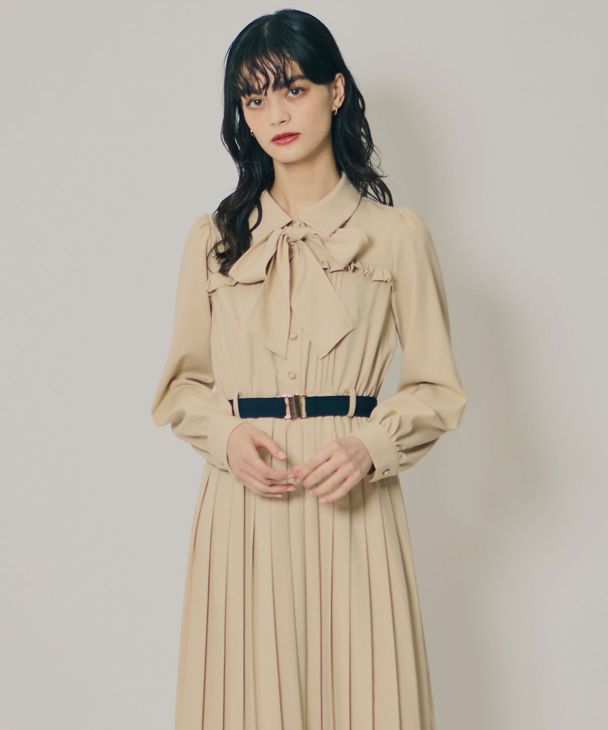 REDYAZEL「プリーツボウタイシャツロングワンピース」|ワンピース|