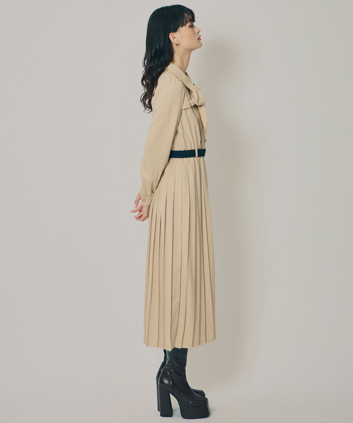 REDYAZEL「プリーツボウタイシャツロングワンピース」|ワンピース|