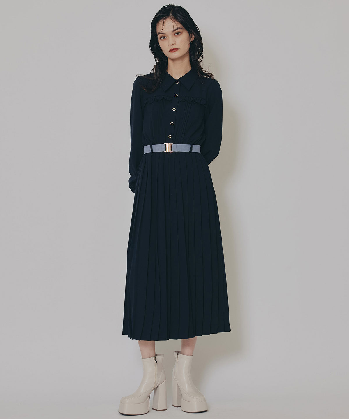 REDYAZEL「プリーツボウタイシャツロングワンピース」|ワンピース|