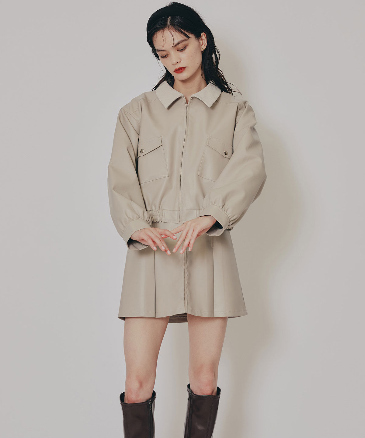 REDYAZEL「フェイクレザージップブルゾン」|ブルゾン・スタジャン|