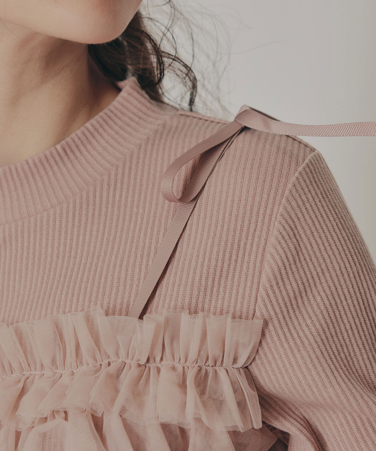 REDYAZEL「リボンチュールフリルビスチェニットトップス」|ニット・セーター|