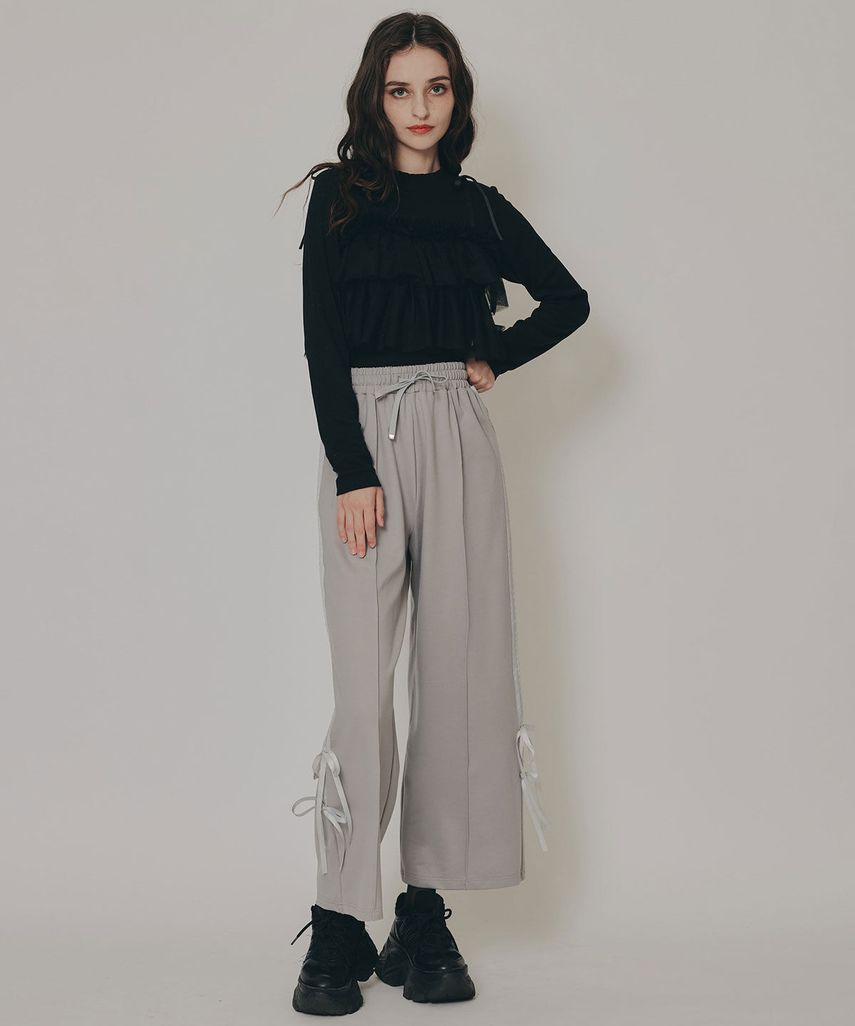 REDYAZEL「リボンチュールフリルビスチェニットトップス」|ニット・セーター|