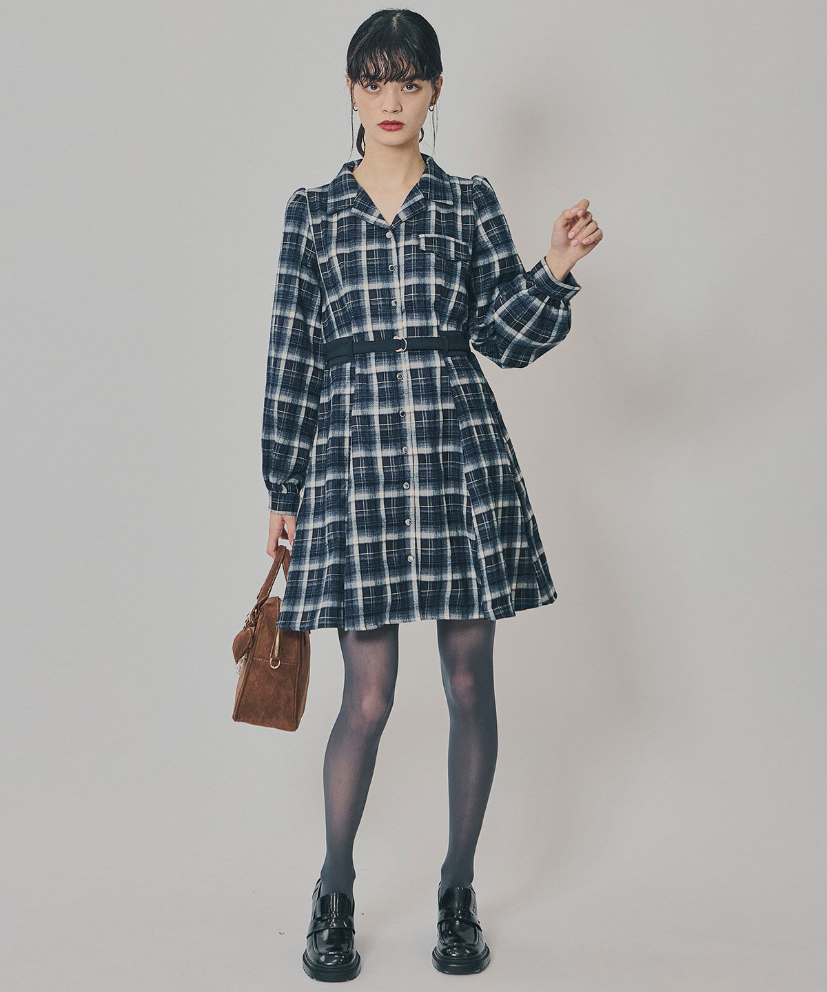 REDYAZEL「ウエストベルトチェックミニワンピース」|ワンピース|
