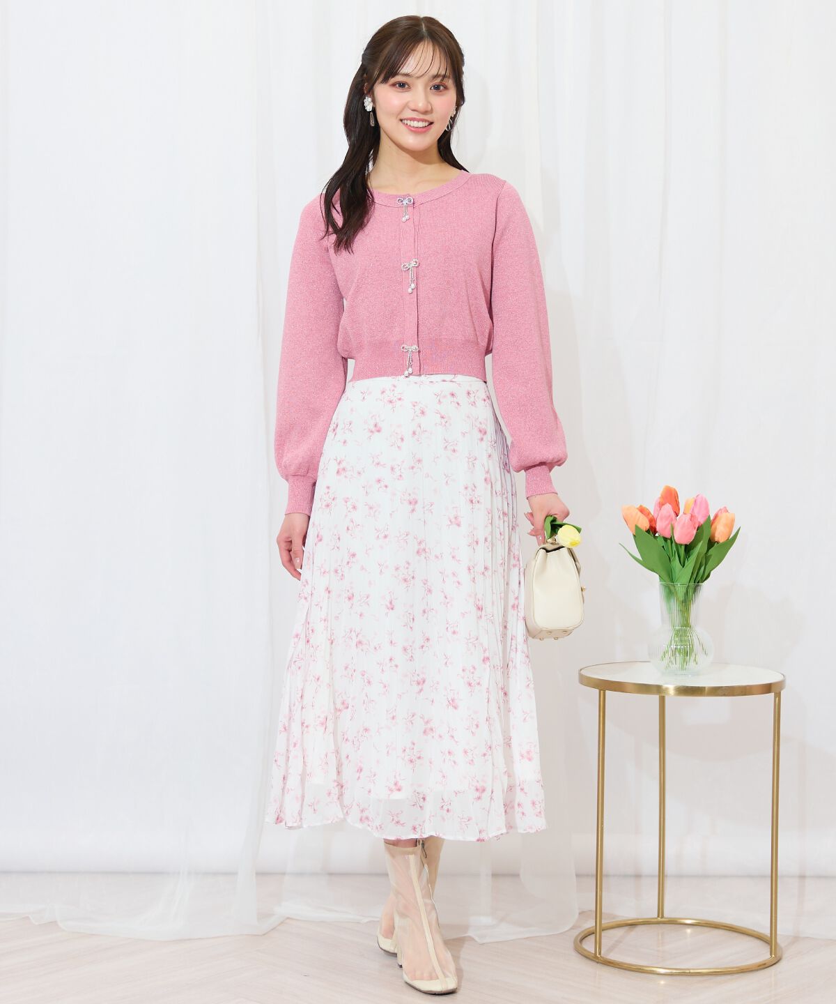 WILLSELECTION「ランダムプリーツフラワースカート」|フレア|