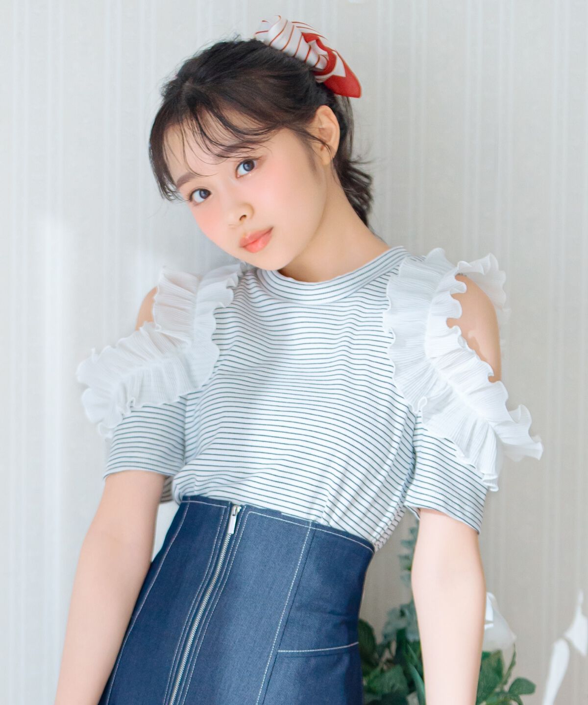 WILLSELECTION「バックリボンプリーツフリルカットソー」|Tシャツ・カットソー|white/borderｽﾄﾗｲﾌﾟ