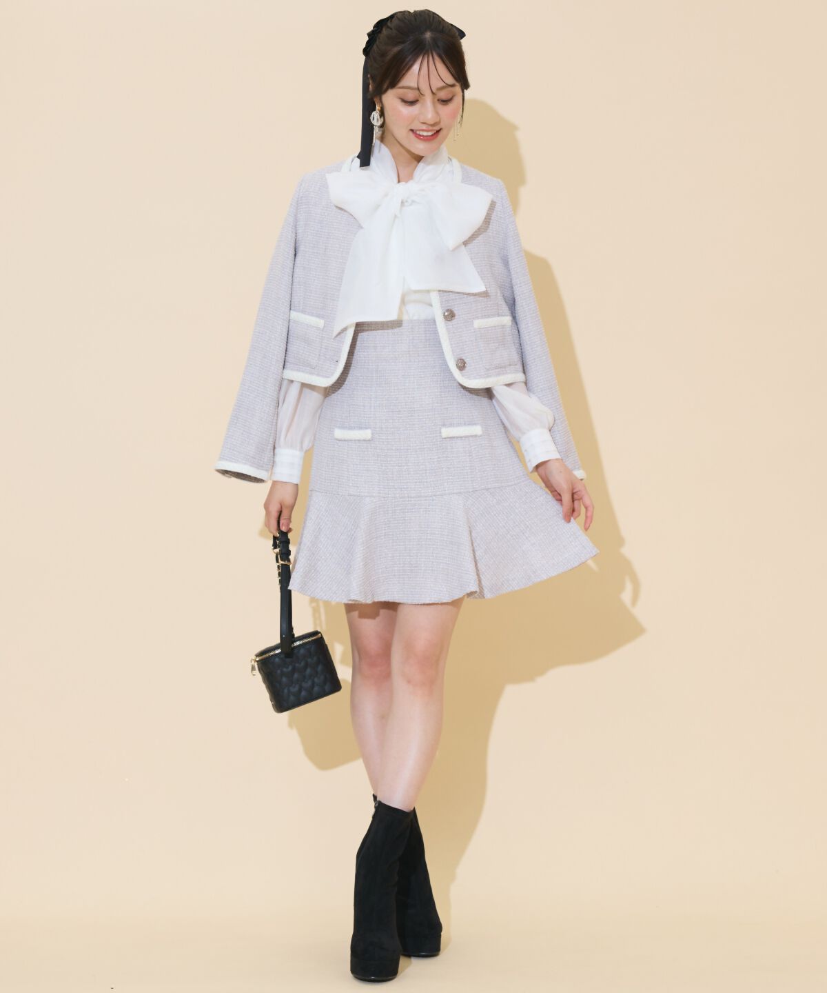 WILLSELECTION「ブレードデザインツイードミニスカート」|フレア|ラベンダー