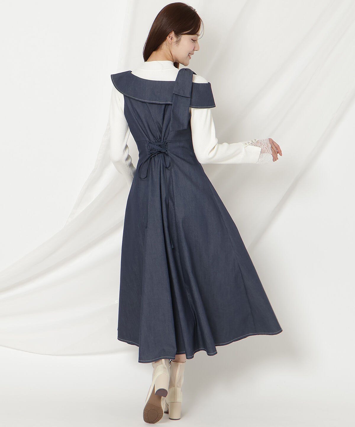 WILLSELECTION「アシンメトリーリボンショルダーワンピース」|ジャンパースカート|