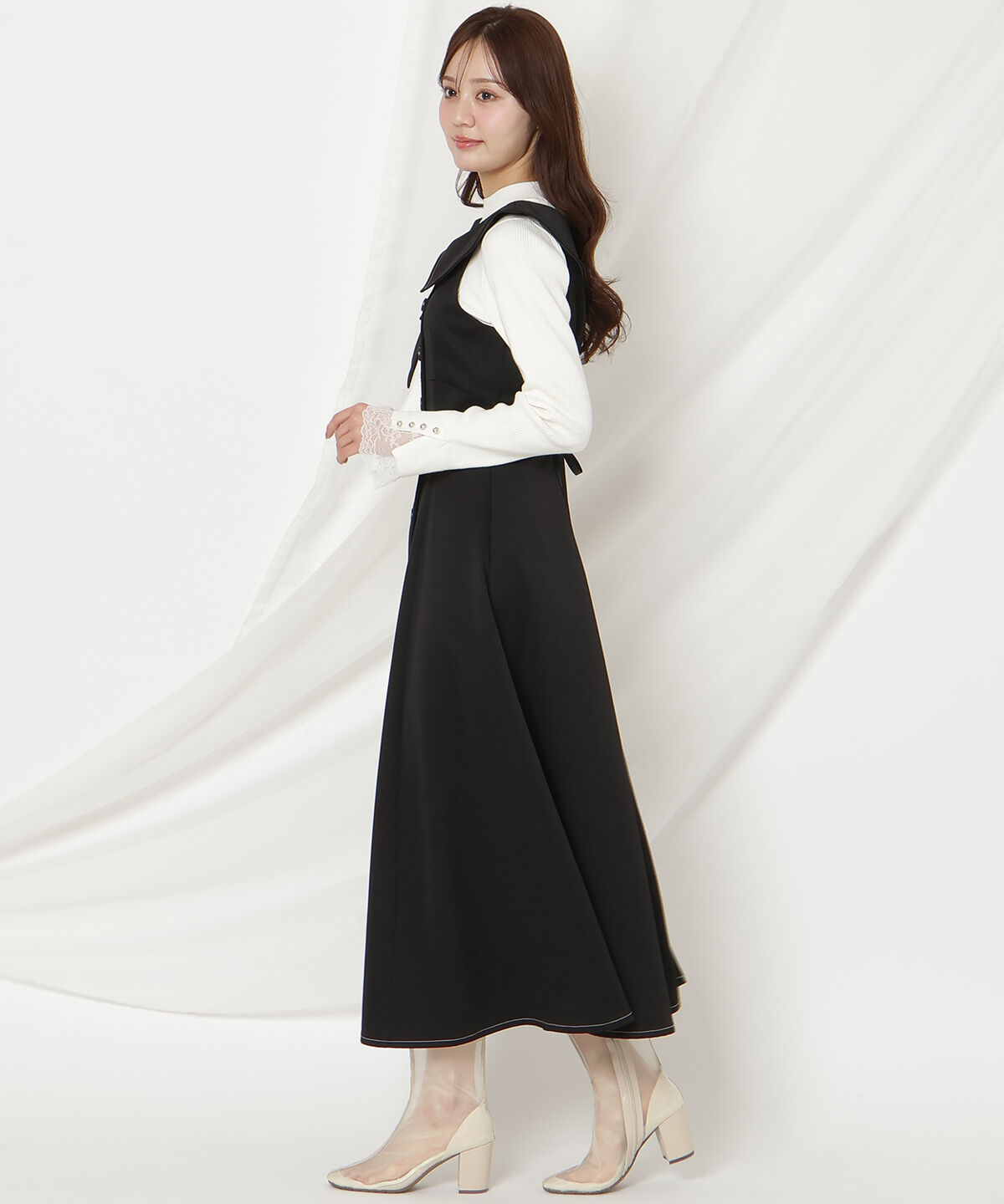 WILLSELECTION「アシンメトリーリボンショルダーワンピース」|ジャンパースカート|