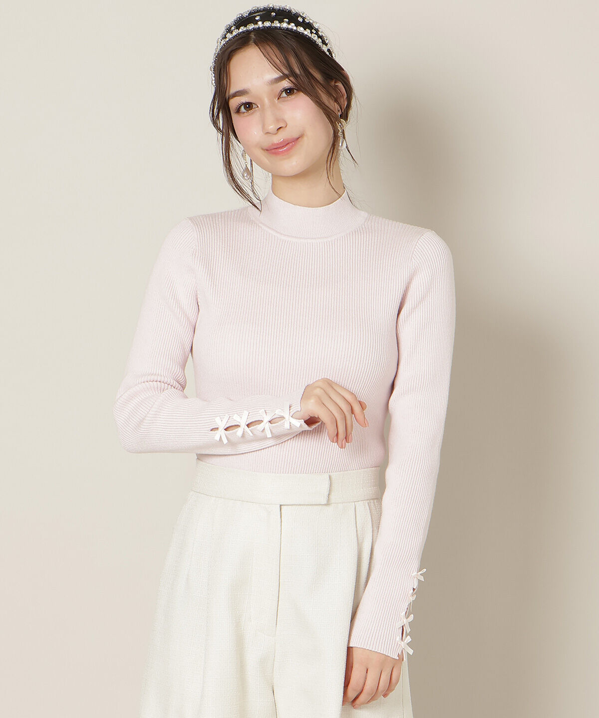 WILLSELECTION「袖リボンラメリブニット」|ニット・セーター|ピンク