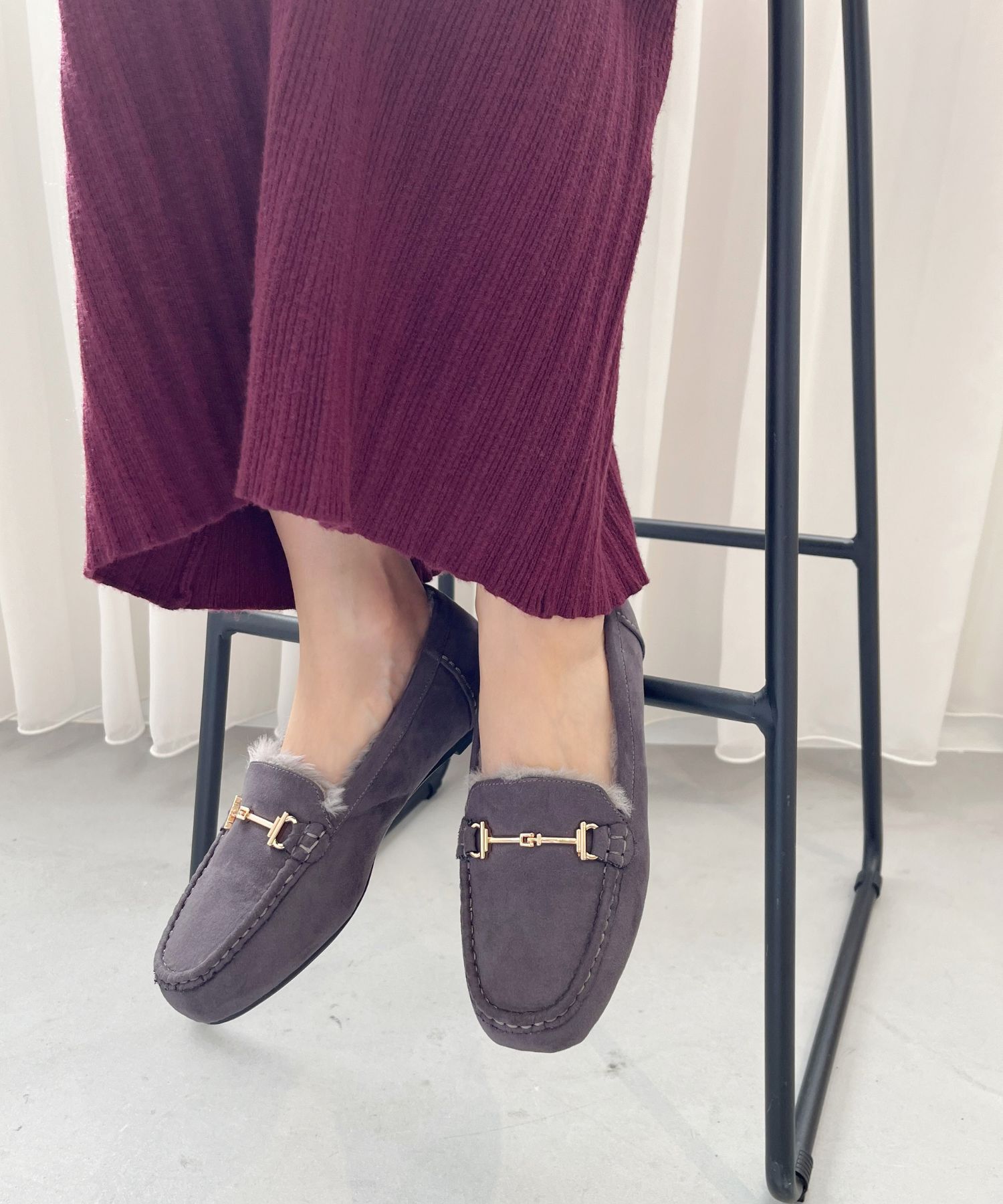 WA Oriental TRaffic「 ビット モチーフ付き ファー モカシン /52318 ムートン 防寒」|モカシン|GREY