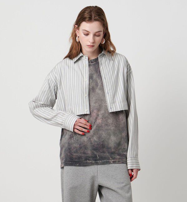 ASTRAET「＜ASTRAET＞ストライプ クロップド レギュラーカラーシャツ」|シャツ・ブラウス|LT.GRAY