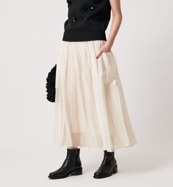 UNITED ARROWS「シャンブレー オーガンザ ポケット スカート」|スカート|OFF WHITE