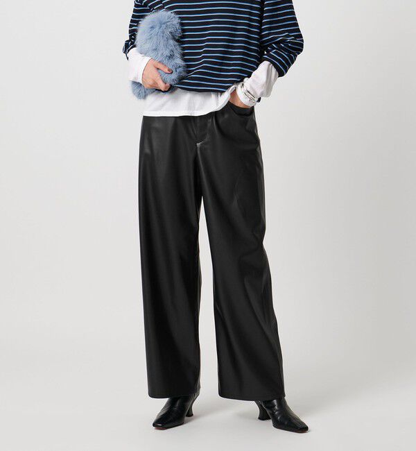 UNITED ARROWS「レザーライク ストレート パンツ ウォッシャブル」|チノ|BLACK