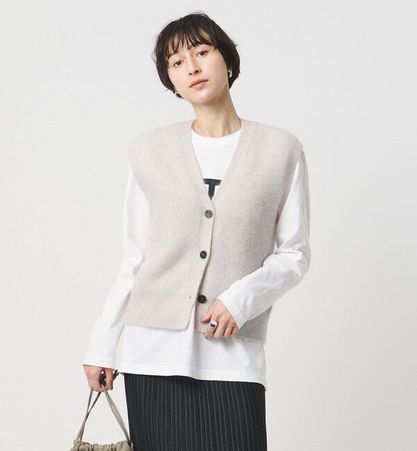 UNITED ARROWS「フォックスカシミヤ Vネック ベスト」|ベスト・ジレ|LT.GRAY