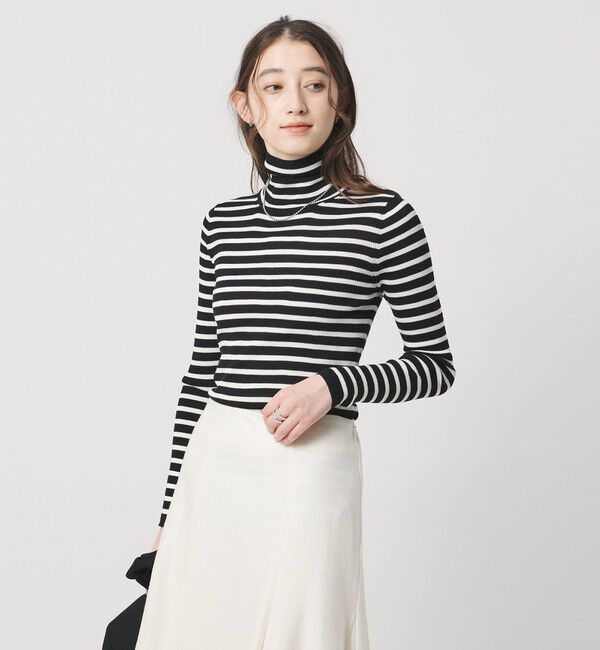 UNITED ARROWS「リブ ボーダー タートル ニット」|ニット・セーター|