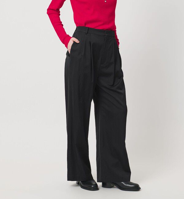 UNITED ARROWS「サテン 2タック ストレート パンツ」|チノ|BLACK