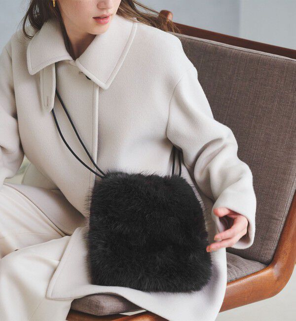 UNITED ARROWS「フェイクファー ドロストバッグ」|ショルダー・メッセンジャー|DK.GRAY