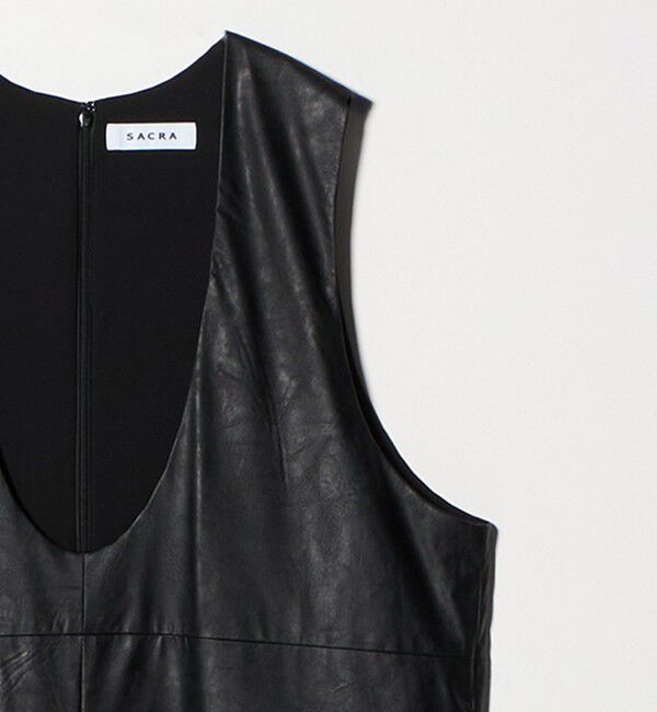 UNITED ARROWS「＜SACRA＞レザーライク Uネック ワンピース」|ワンピース|