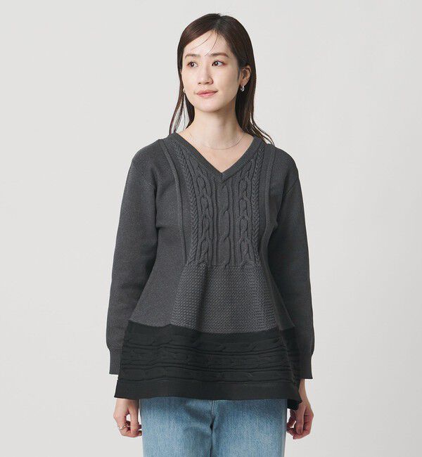 UNITED ARROWS「ケーブル Vネック ニット ‐ウォッシャブル‐」|ニット・セーター|
