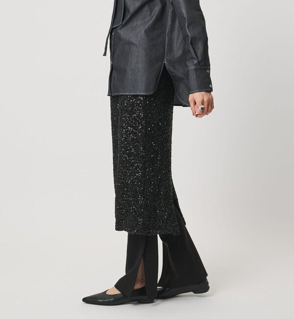 UNITED ARROWS「スパンコール Iライン スカート」|タイト|