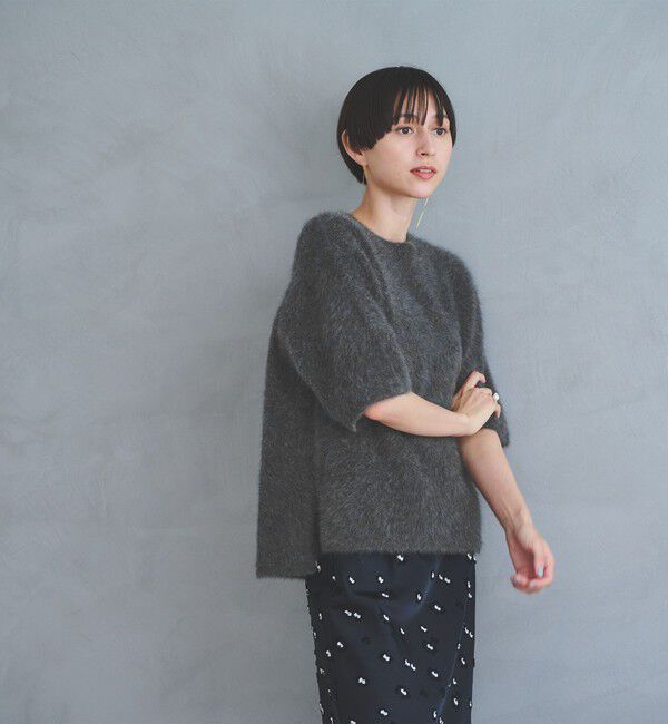 UNITED ARROWS「フォックスカシミヤ ハーフスリーブ Tニット」|ニット・セーター|DK.GRAY