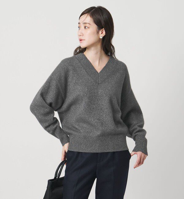 UNITED ARROWS「フォックス ウール ラメ Vネック ニット」|ニット・セーター|DK.GRAY