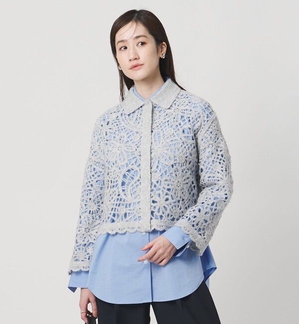 UNITED ARROWS「クロシェ ポロ カーディガン」|カーディガン|LT.GRAY